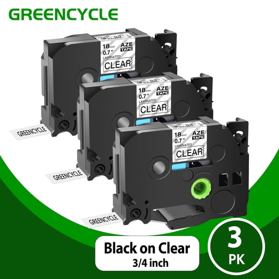 GREENCYCLE 3PK Compatible for Brother P-touch Black on Clear 18mm TZ TZe TZe-141 TZ-141 TZe141 TZ141 Laminated Label Tape