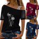 thumbnail image 2 of Gibobby Casual Playera de Manga Corta para Mujer Mujeres Impreso Hombro Tops Sexy Glitter Camisa manga corta Blusa Tops(Azul,M), 2 of 5