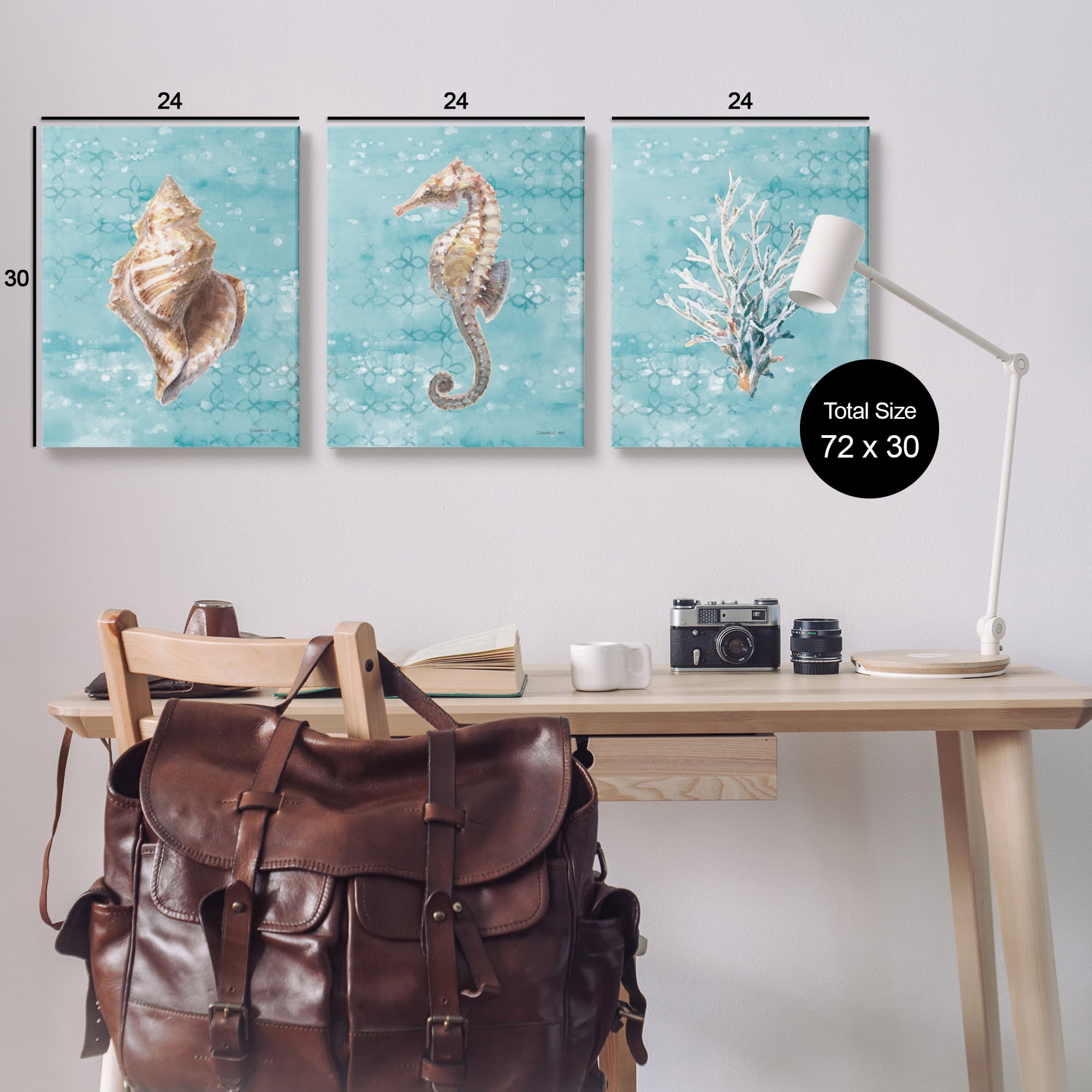 Stupell Industries Turquoise Sea Life Animals & Insects Painting Gallery Wrapped Canvas Print Wall Art, 24 x 30, Set of 3