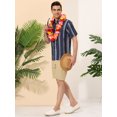 thumbnail image 4 of Lars Amadeus Men's Short Sleeve Button Down Stripes Color Block Printed Shirts M Navy White, 4 of 6