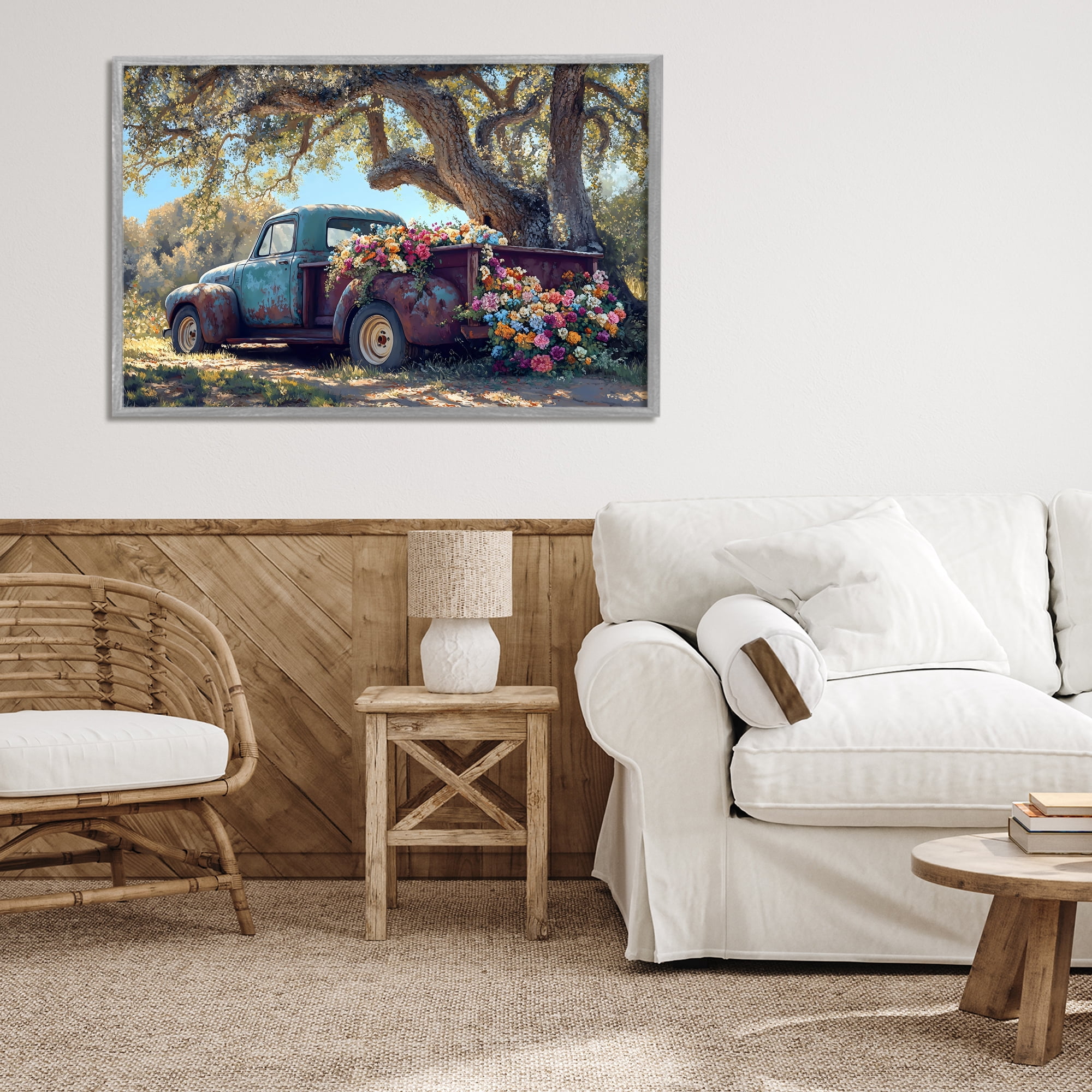Stupell Industries Repurposed Truck Filled with Flowers Gray Framed Giclee Art, design by Franklyn Gregory