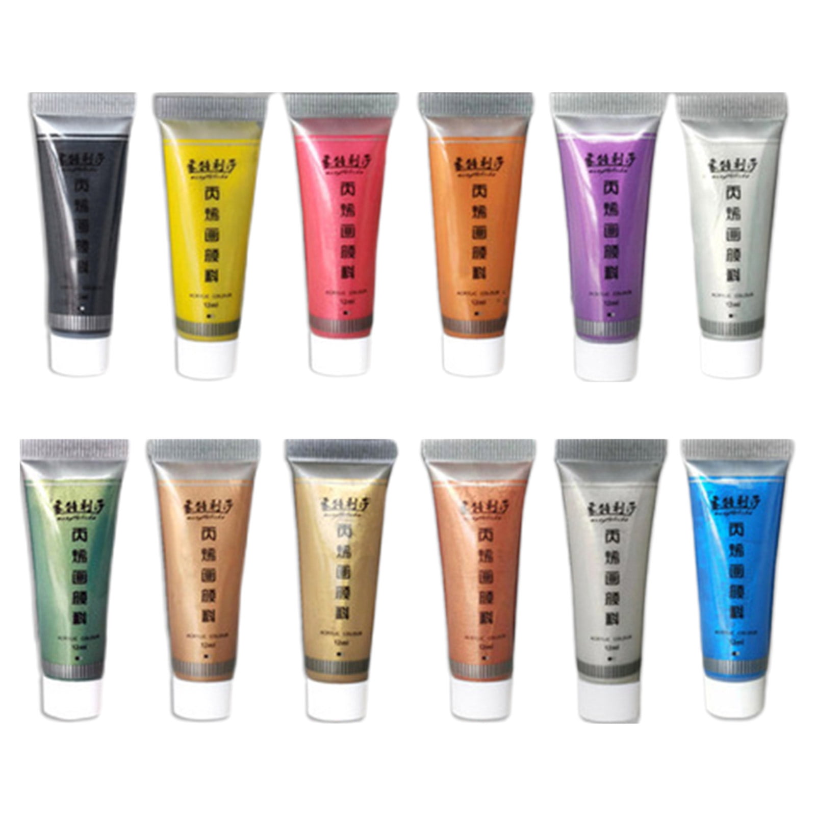 JNANEEI Metallic Acrylic Paint 12ML Standard Art Paints for Painting on Canvas Wood
