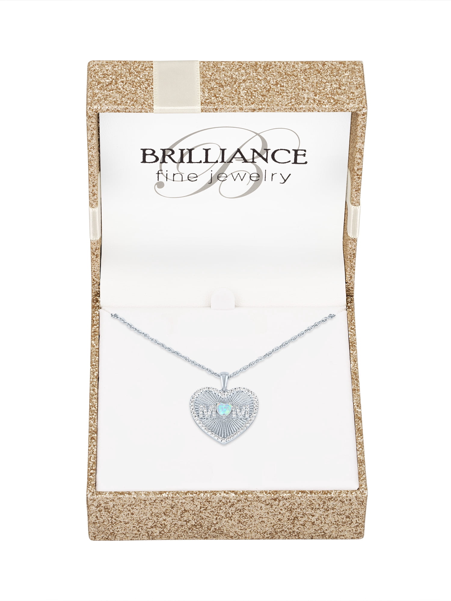 Ladies Brilliance Fine Jewelry Sterling Silver Plated Similated Opal & CZ Pendant, 18"