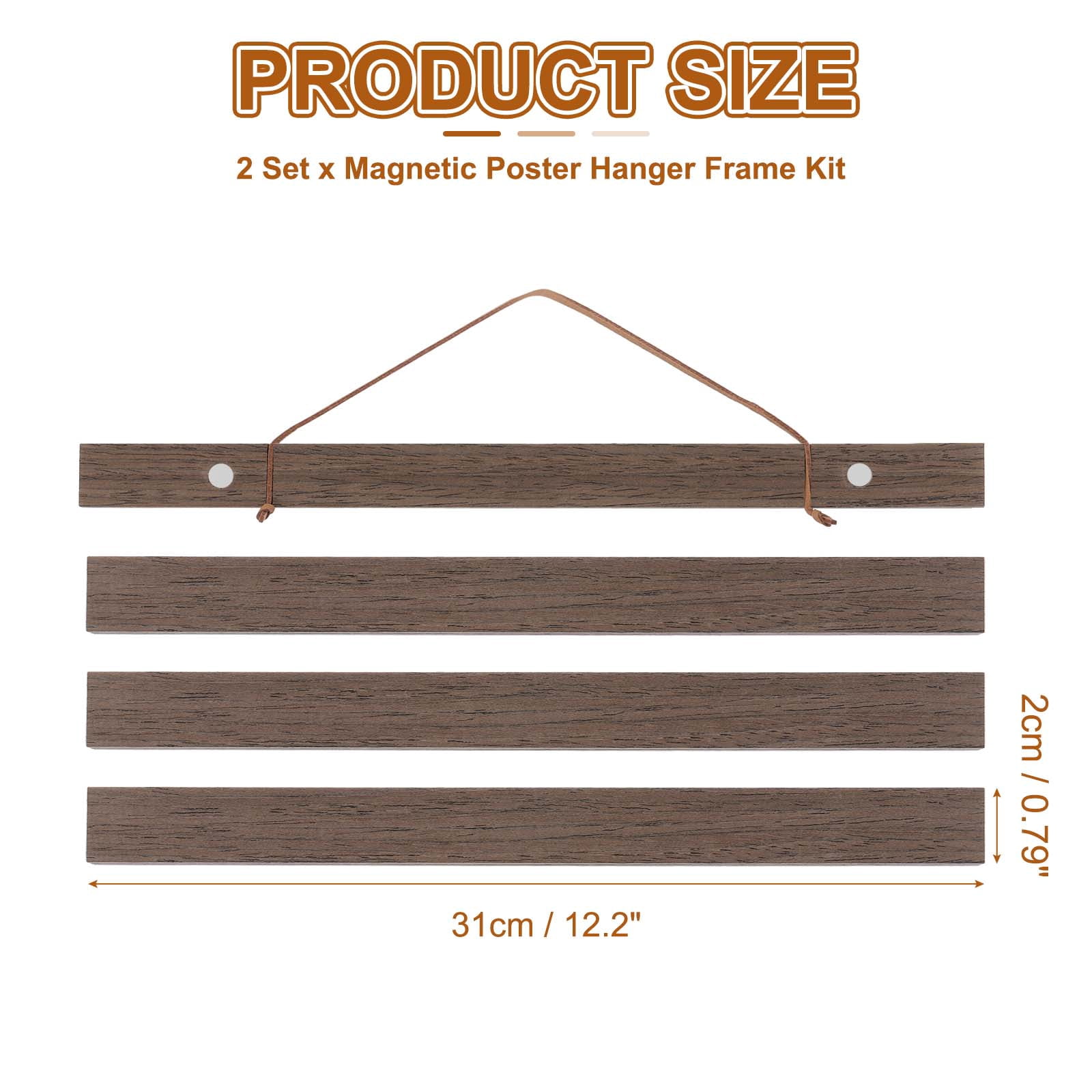 Unique Bargains Magnetic Poster Hanger Frame Light Wooden Magnet Frames 12 Inch Brown