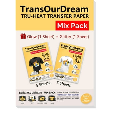 TransOurDream Iron on Heat Transfer Paper for Dark and Light T Shirts (Mixed Pack, 12 Sheets, 8.5x11") Printable HTV Heat Transfers Vinyl for Laserjet & Inkjet Printers (D3L3)