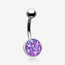 BM25 Iridescent Druzy Sparkle Steel Belly Button Ring-Purple