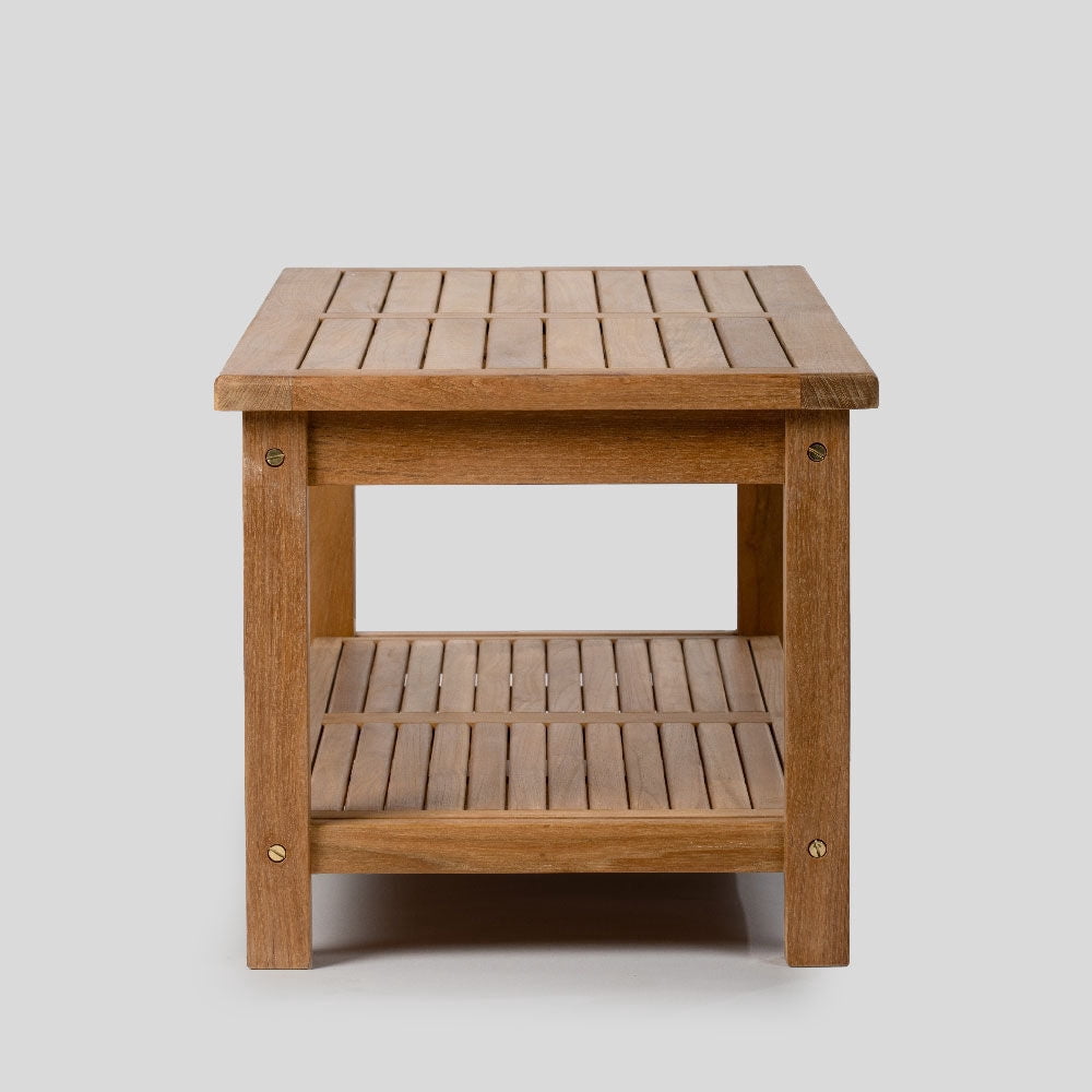 Ash & Ember Sierra Grade A Teak 47" Coffee Table with Shelf, Weather Resistant Tea Table for Deck, Porch, or Backyard Use, Slatted Indoor Outdoor Patio Lounge Furniture