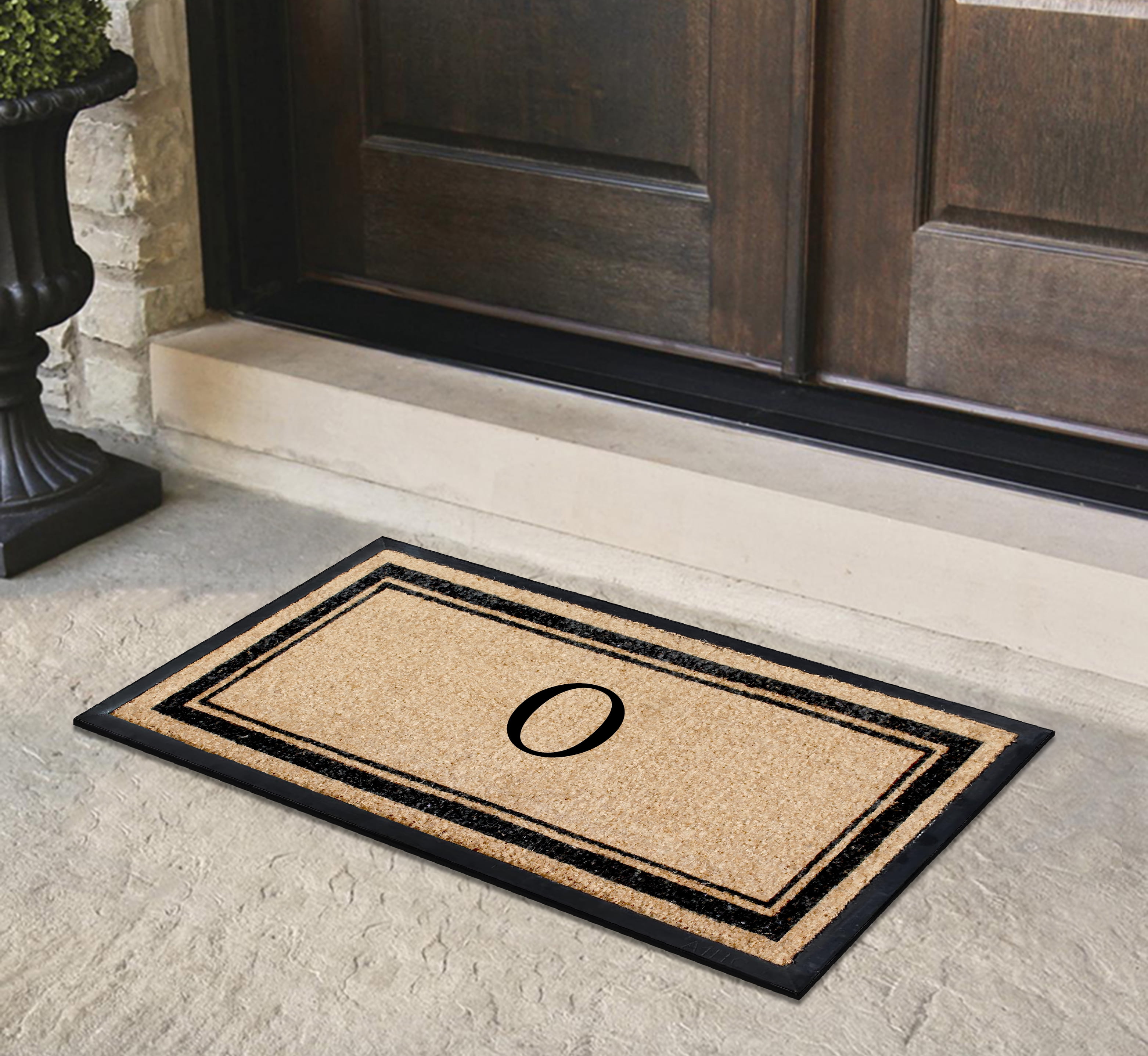 A1HC Natural Coir & Rubber 24"x48" Monogrammed Plain Border Door Mat, Heavy-Duty, Low-Profile, Anti-Shed, Easy to Clean, Outdoor