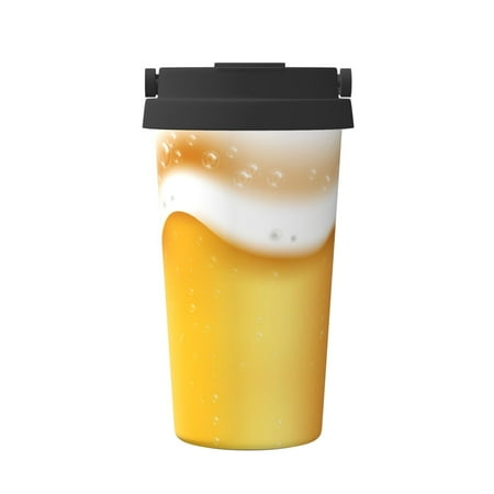 

Qekee Golden Beer Print Insulated Coffee Mug Coffee Tumbler Cup Thermos Mug Water Bottle with Handle & Flip