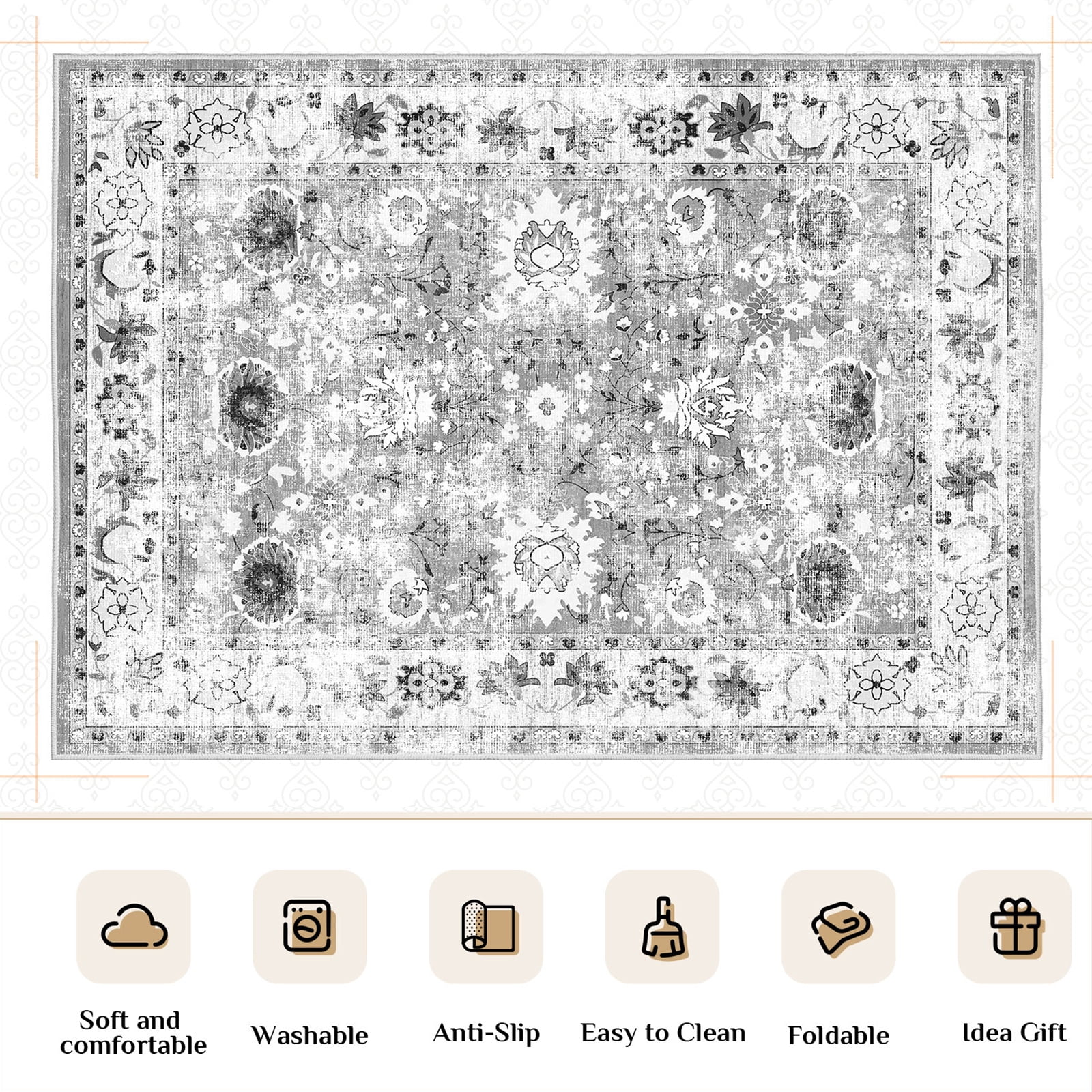 Cozylore 6'x9' Area Rugs for Living Room Modern Rug Soft Low Pile Non Slip Carpet Machine Washable Indoor Rug for Bedroom Dining Room, Gray