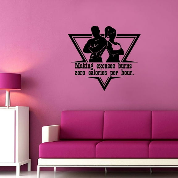 Excuses Burn Zero Calories Fitness Workout Success Motivation Quotes Wall Decal Fitness Healthy Lifestyle for Girls Boys Gym Home Sports Room Decor Vinyl Wall Art Sticker Decoration Size (27x30 inch)