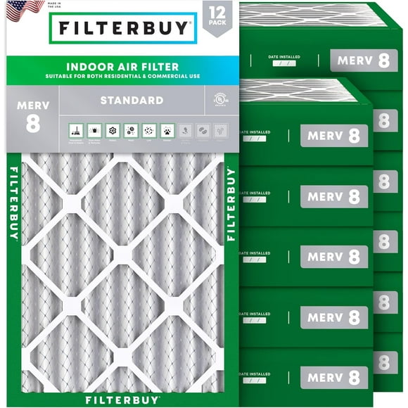 Filterbuy 16x30x4 MERV 8 (MPR 600) Dust Defense, Pleated HVAC AC Furnace Air Filters (12-Pack)