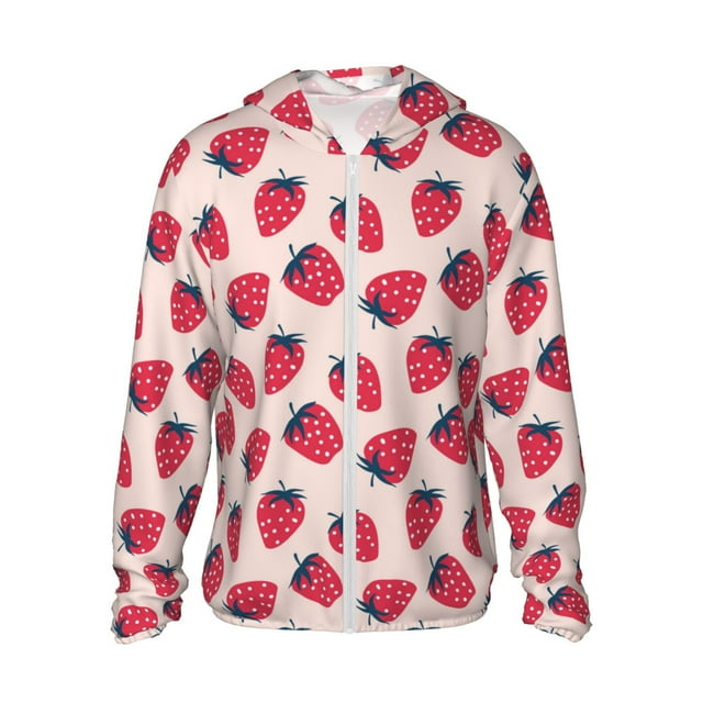 Vsdgher Sweat à Capuche Imprimé Fraise pour Adultes, Protection Solaire à Manches Longues pour Hommes et Femmes, Pêche, Course, Natation - Petit