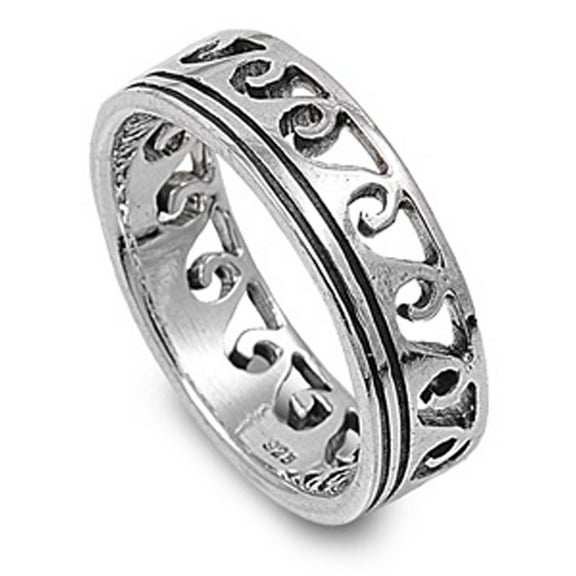 Ocean Eternity Wave Wide Wedding Ring .925 Sterling Silver Band Jewelry Female Male Unisex Size 10