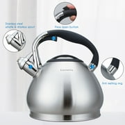 Easyworkz Whistling Stovetop Tea Kettle Stainless Steel Hot Water Tea Pot, 3L, Brushed Silver