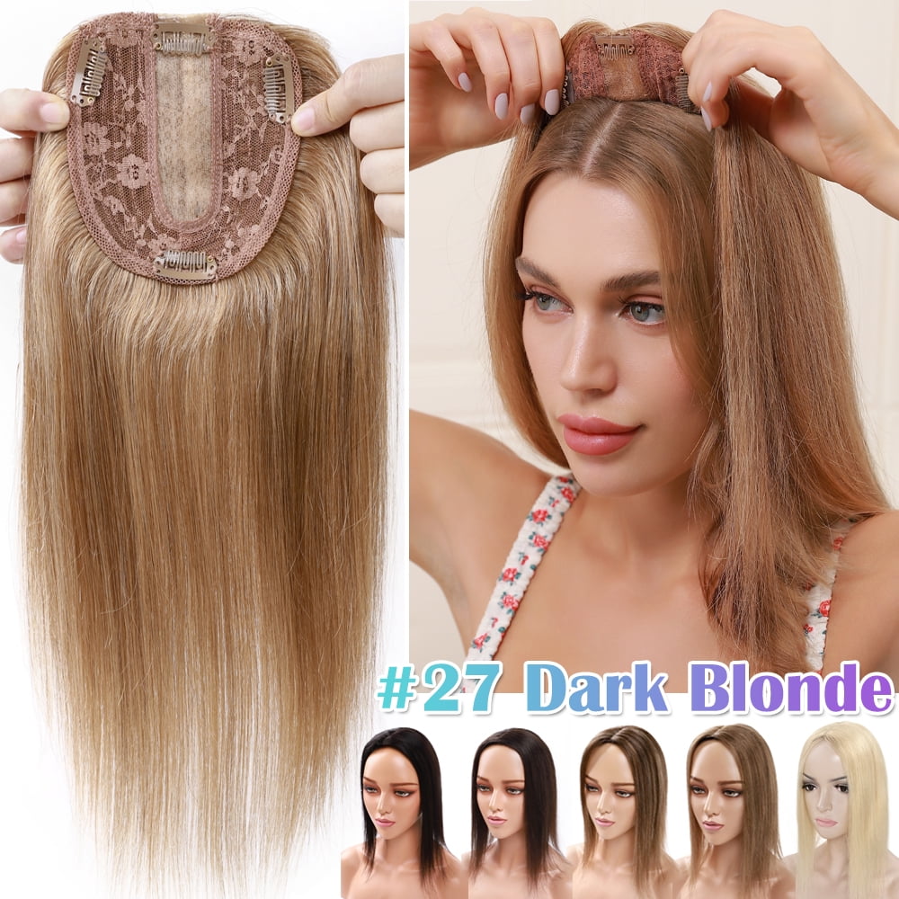 Clip In Hair Extensions 100% Remy Real Human Hair Piece Top Piece Toupee Woman's Topper For Thin Hair Hairpiece For Hair Loss Cover Russian Hair 6-18 inch Brown