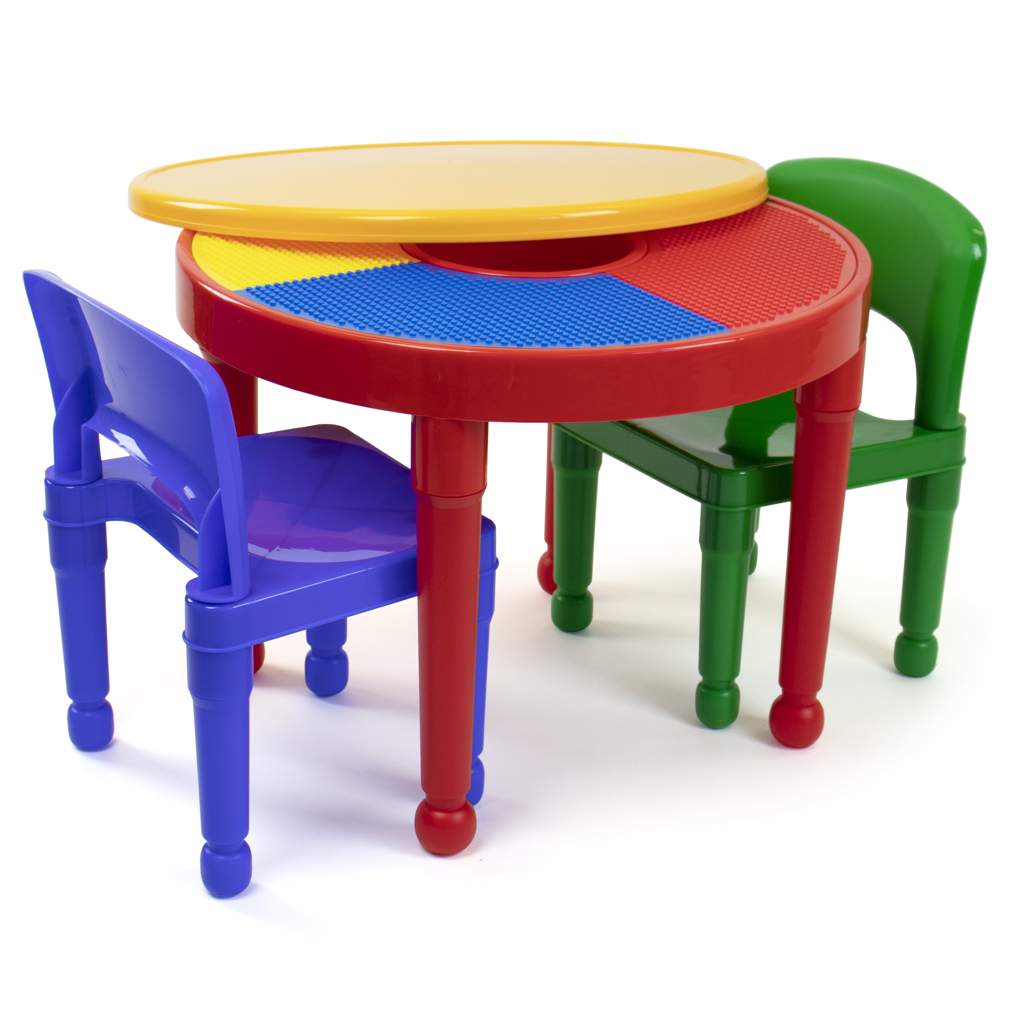 Small Round Table Set Lego Top Plastic Kids Colorful Chair Playroom Furniture 