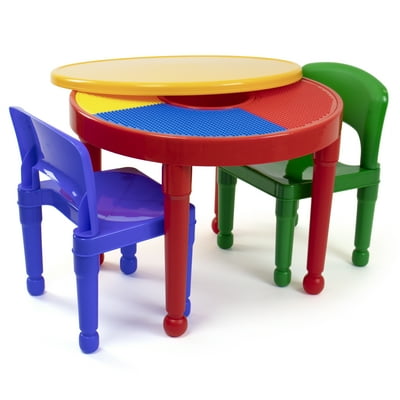 Tot Tutors Kids 2 in 1 Plastic LEGO Compatible Activity Table and 2 Chairs Set