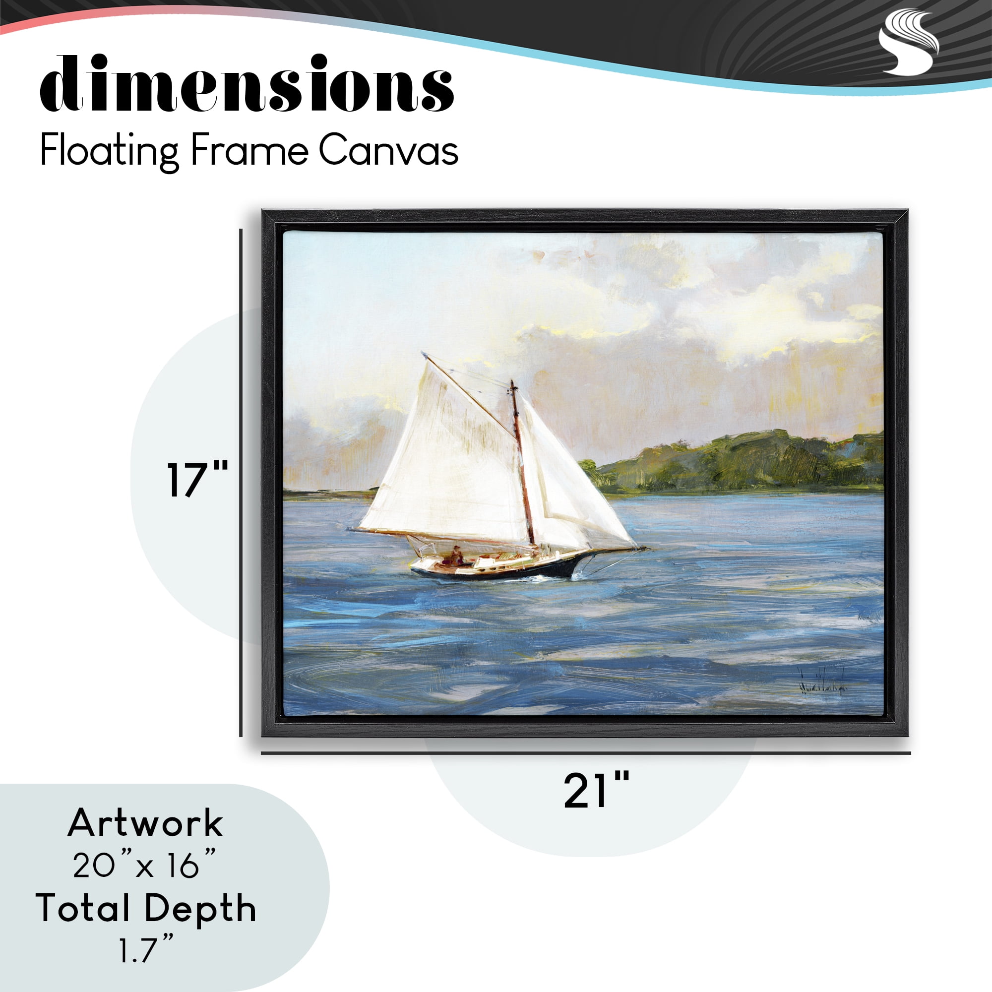 Stupell Industries White Sailboat on Calm Blue Sea Black Framed Floater Canvas Wall Art, design by Katie Swatland