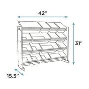Humble Crew Storage Organizer with 16 Plastic Bins for Kids & Toddlers, Dark Wood/Primary