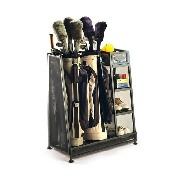 Suncast Metal Complete Golf Bag Organizer for Garage w/Shelves & Bin 2 Pack
