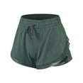 thumbnail image 5 of USSUMA Athletic Shorts for Women Solid Color Running Drawstring Fashion Package Hip Straps Slim Elastic High Waist Slim Sports Athletic Shorts Yoga Leggings Fitness Drawstring Flowy Shorts Green M, 5 of 5