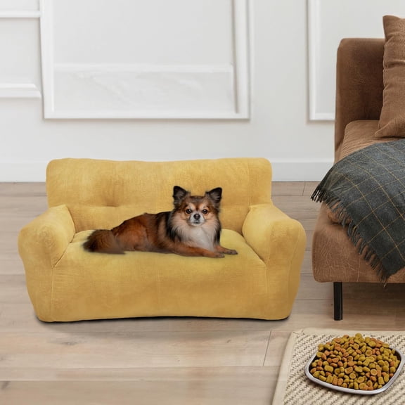 Dog Sofa for Small Medium Dogs Fabric Pet Couch Indoor Sleeping Bed Yellow