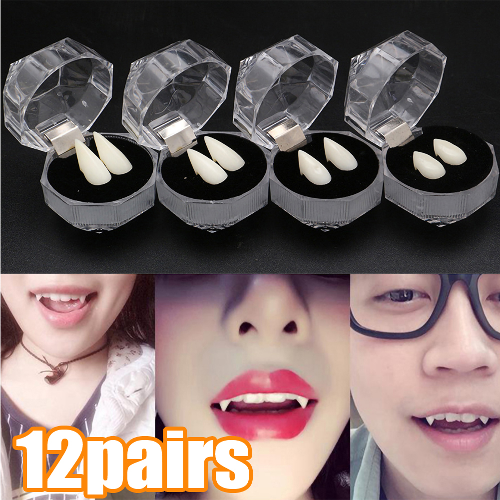 Cheers.US 12Pairs Vampire Teeth Fangs with Adhesive,Werewolf Sharp Fox