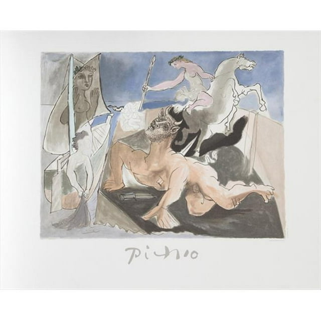Pablo Picasso 14466 Composition- Lithograph on Paper 29 In. x 22 In. - Blue- Beige- Black- Gray