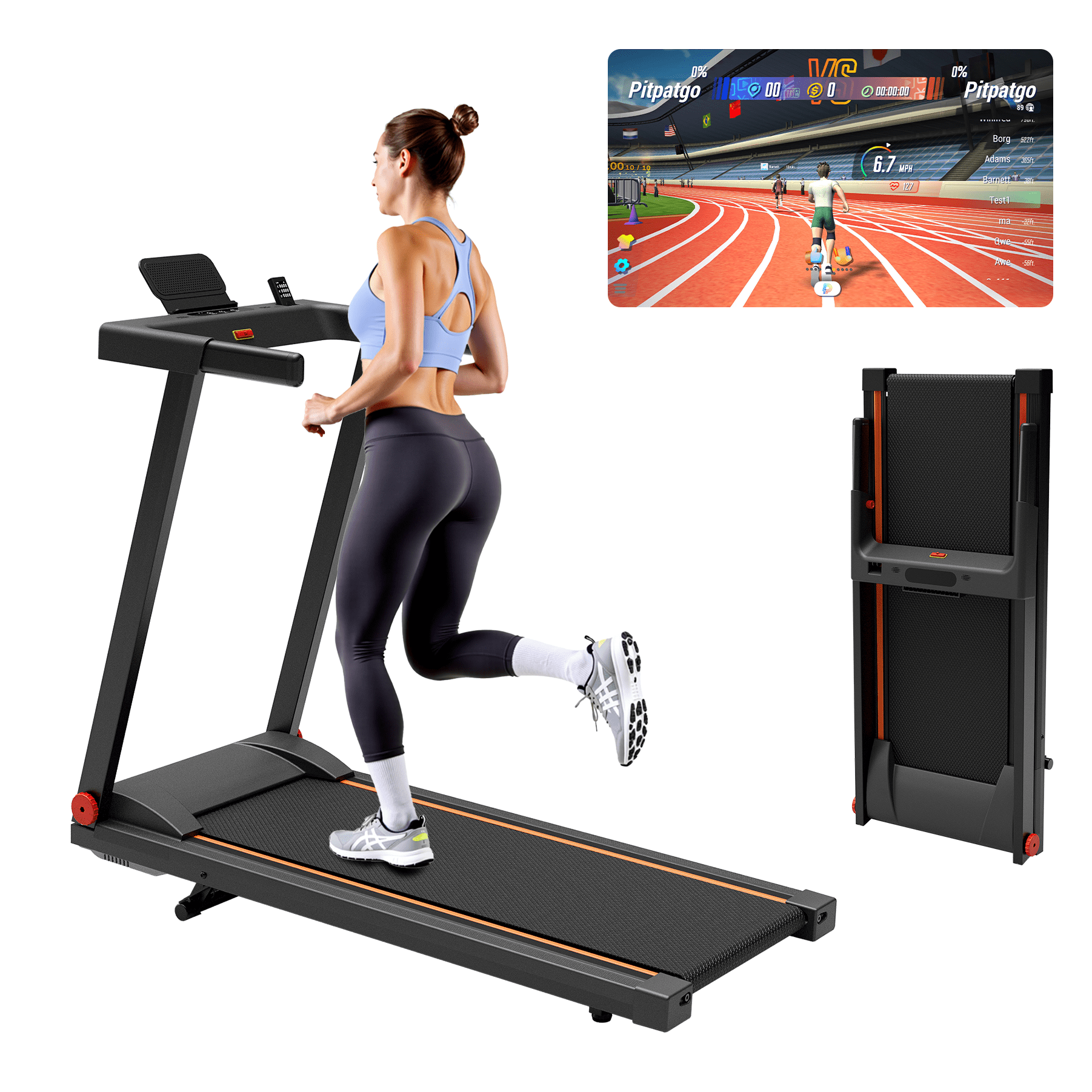 4-in-1 Treadmills for Home with Incline and Handles, Folding Treadmill Running Machine for Small Spaces 300 LB 3.0 HP 7.5 MPH Foldable Treadmill with Smart APP