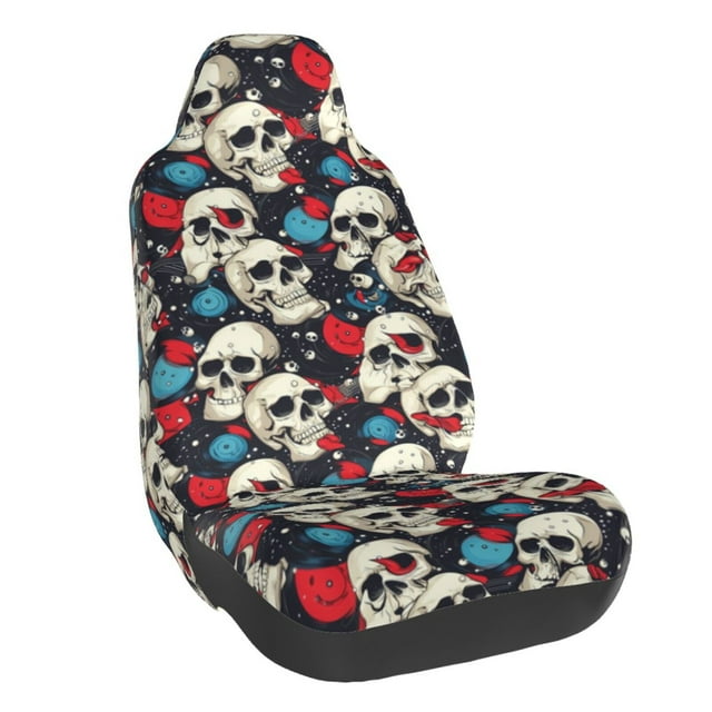 Wukai rock record Skull artist Full Set Car Seat Covers with Soft Padding Universal Auto Front Seats Protector and Cushion Mat