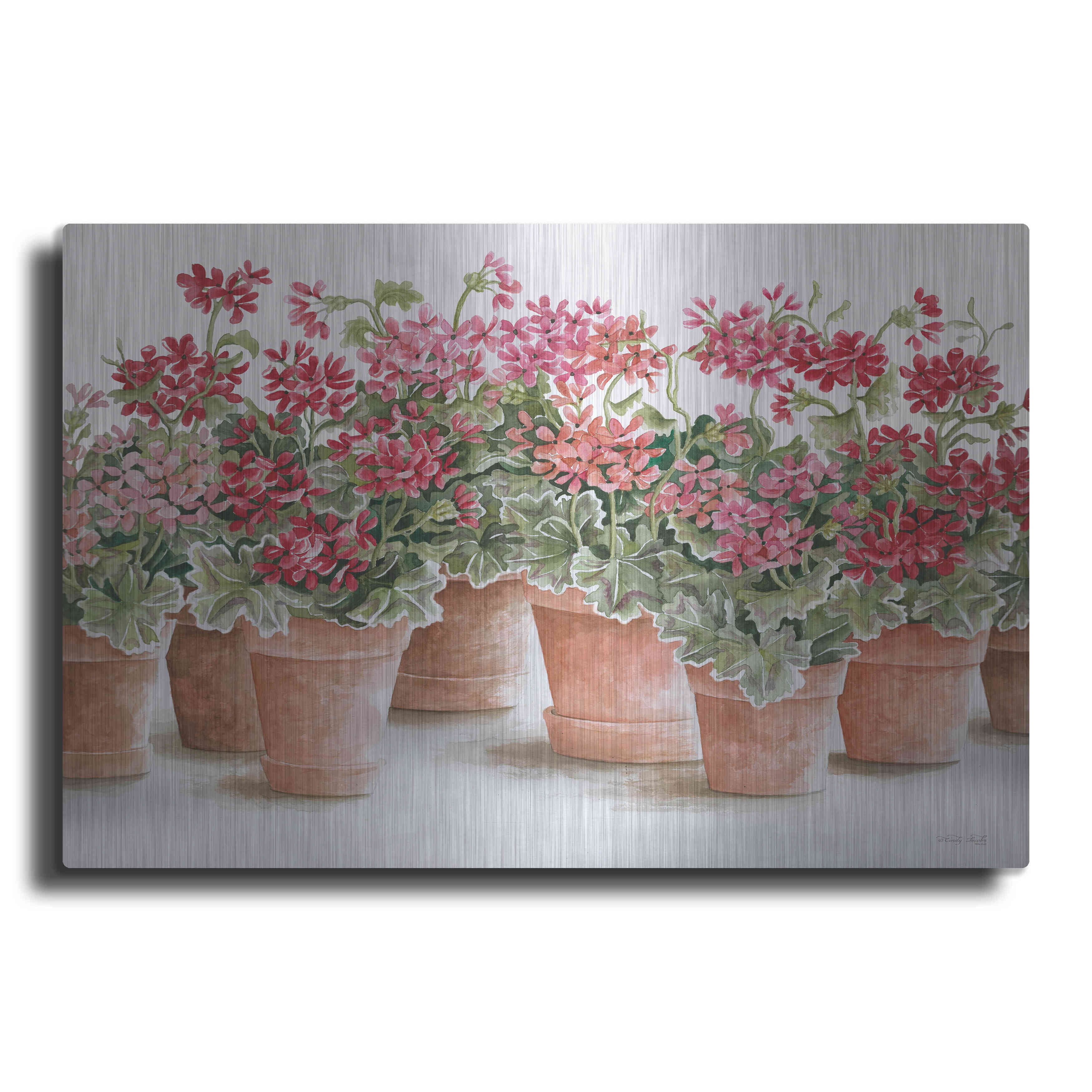 Luxe Metal Art 'Potted Geranium Mix I' by Cindy Jacobs, Metal Wall Art ...