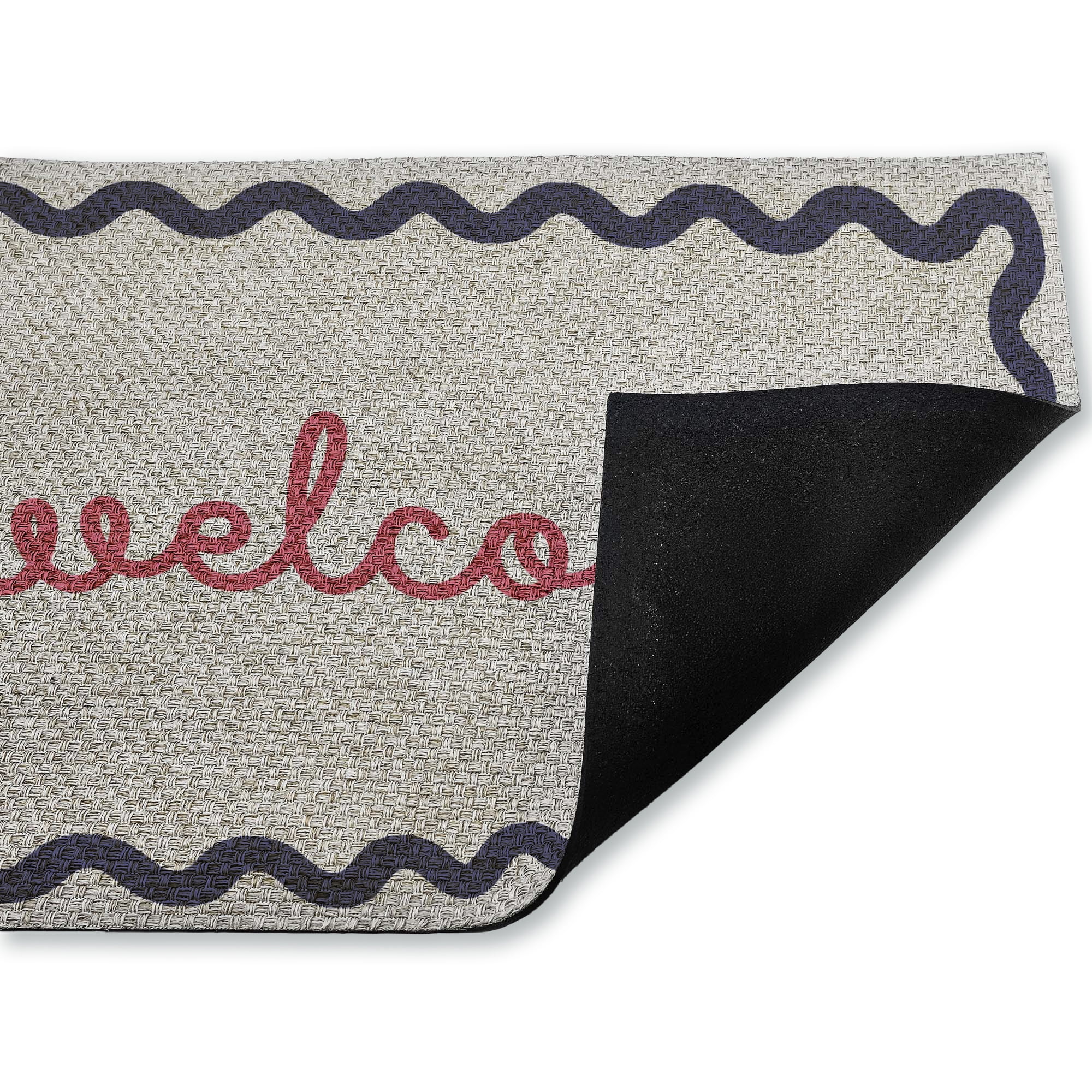 Stupell Industries Eclectic Welcome Blue & Pink Printed Outdoor Imitation Sisal Floor Mat, design by Lil' Rue