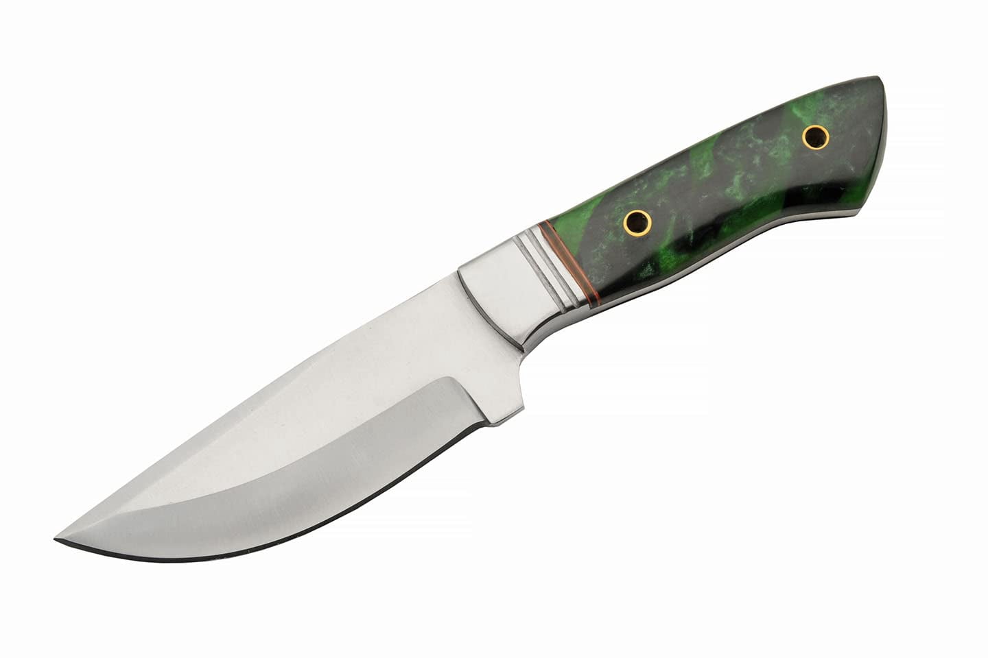 SZCO 9 Inch Emerald Wave Hunter Knife Full Tang Stainless Steel Blade Green Resin Handle With Leather Sheath Outdoor Knife