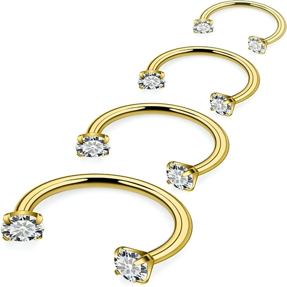 DESIGNICE Horseshoe Nose Ring Surgical Steel Double Stud Nose Ring 16g Lip Rings Cubic Zirconia Daith Piercing Jewelry for Women Inner Diameter 6/8/10/12mm