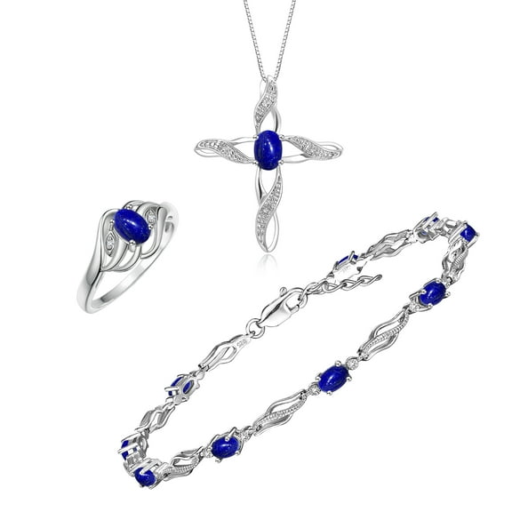RYLOS Matching Jewelry Infinity Wave Set: Sterling Silver Infinity Wave Tennis Bracelet, Ring & Necklace Gemstone w/ Diamonds Adjustable 7"-8" Wrist & 18" Chain Lapis September Birthstone Ring Size 9