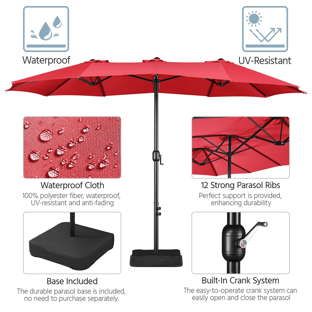 Renwick 13 Ft Outdoor Patio Parasol Umbrella with Base Stand, Red