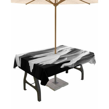 

Outdoor Tablecloth with Umbrella Hole & Zipper White Ocean Rectangle Tablecloth 54x80 Inch Black Beach Coastal Modern Minimalist Patio Table Cover Waterproof Table Cloth for Picnic/Party