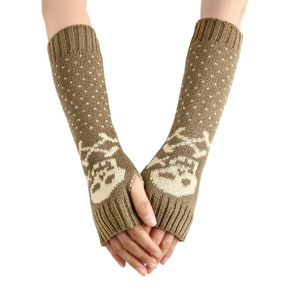 Acahhotxx Gloves, Knitted Skull Pattern Fingerless Gloves Winter Half Finger Mittens Stretchy Keep Warm Arm Warmer Gloves for Girls Teens
