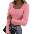 thumbnail image 2 of Resicozy Womens Long Sleeve Square Neck Ribbed Fitted Casual Tops Tee Slim Fashion Solid Color Basic Shirts Pink L, 2 of 7