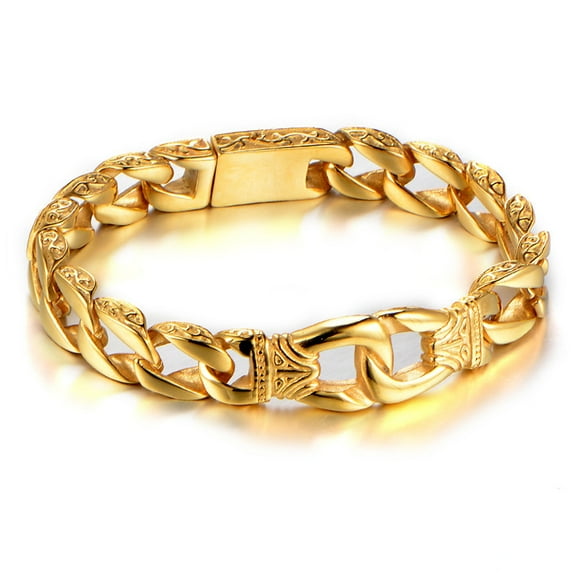 Jewelry 14K Yellow Gold Biker Vintage cuban curb chain Bracelet Cool bangle for Men women