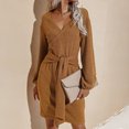 thumbnail image 2 of asddcavvf Robes pour Femmes Mode Décontractée Manches Longues Sac Robe Unie Col en V Nouée, 2 of 9