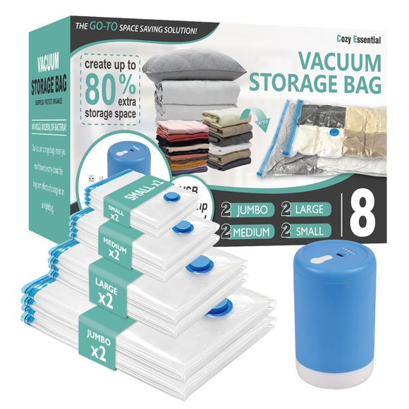 Bolsas de viaje para aspiradora Cozy Essential con bomba eléctrica, paquete de 8
