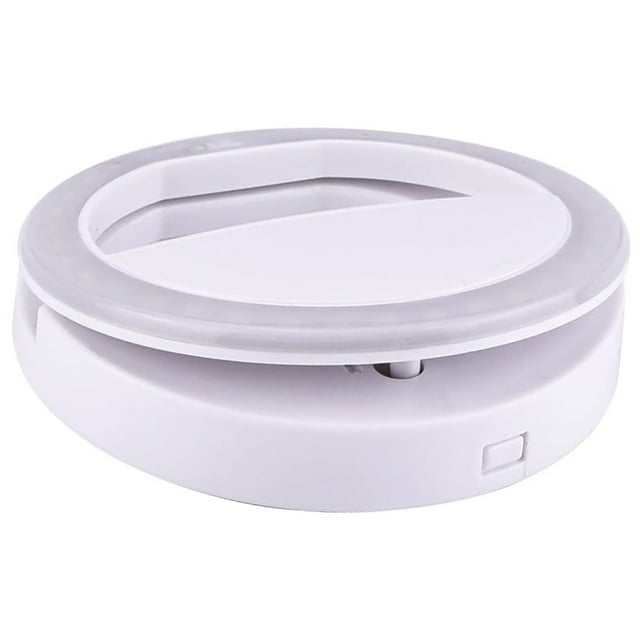 Luz anular LED para selfies con baterías AAA, ideal para transmisiones en vivo y retoques de belleza, temperatura de color 5600K, material plástico, ligero y portátil.