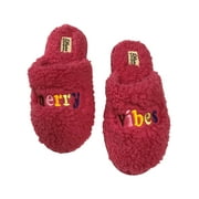 Dearfoams Womens Plush Pink Merry Vibes Holiday Slippers Large (9-10)