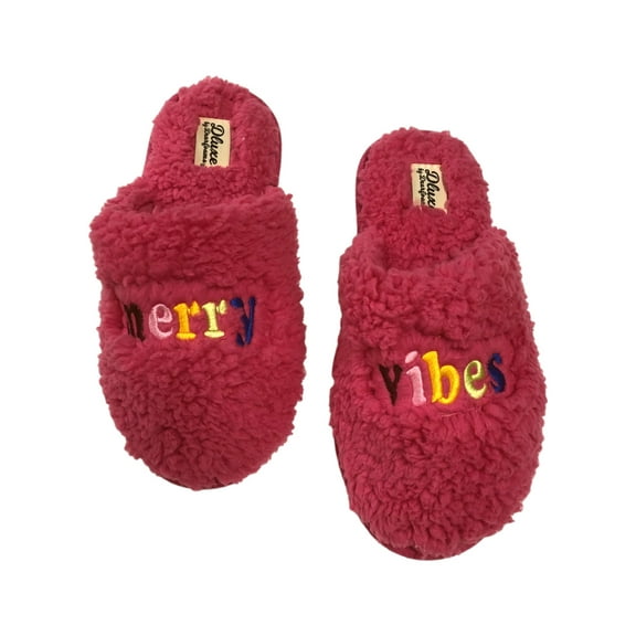 Dearfoams Womens Plush Pink Merry Vibes Holiday Slippers Medium (7-8)