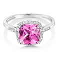 thumbnail image 2 of Gem Stone King 10K White Gold Pink Created Sapphire and White Diamond Women's Engagement Ring (3 Cttw, Cushion 8MM, Available in Size 5, 6, 7, 8, 9), 2 of 7