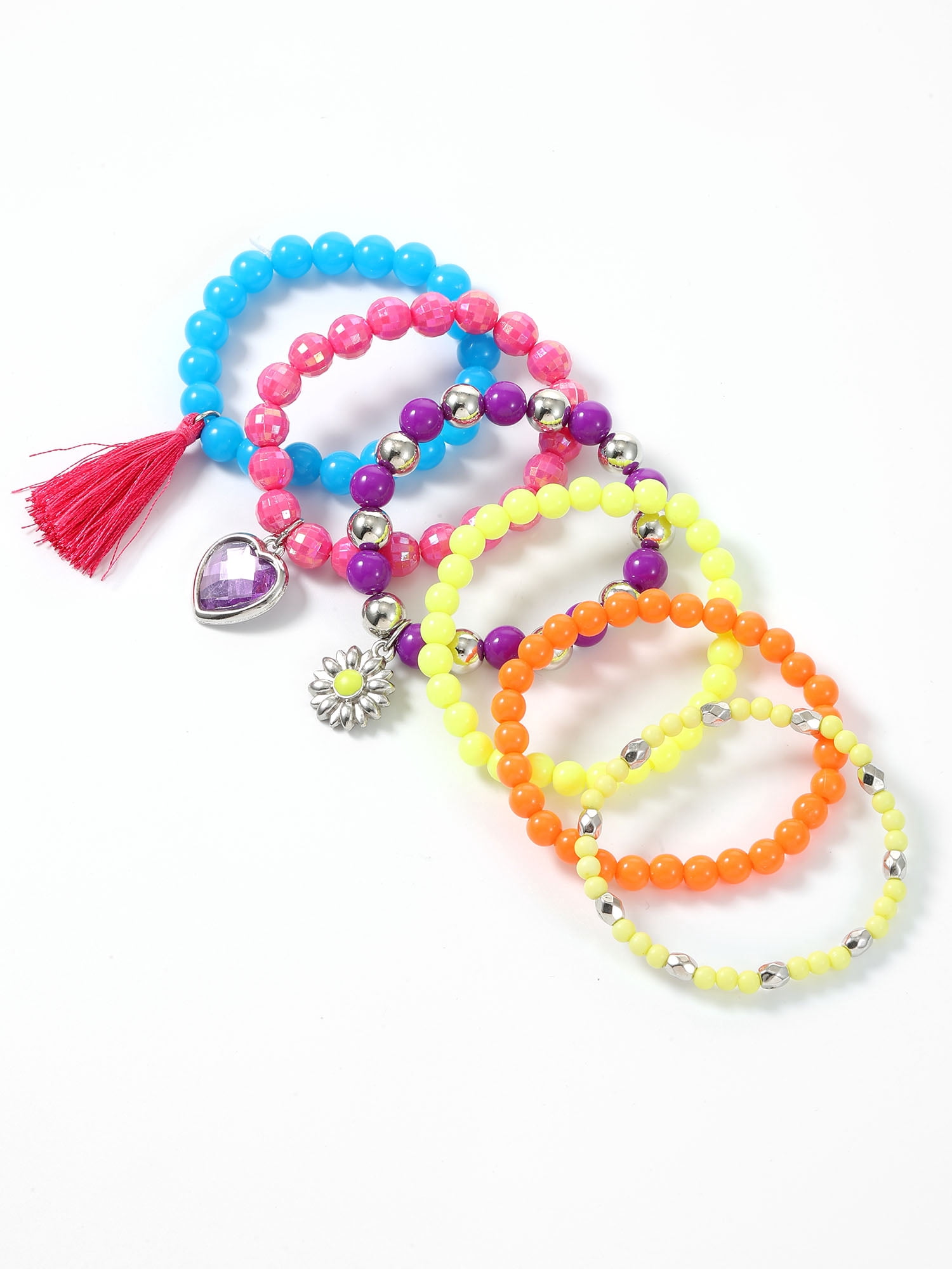 Wonder Nation Tassel Charm Bracelets, Multicolored, 6 Pack, 2.5 Inch Diameter