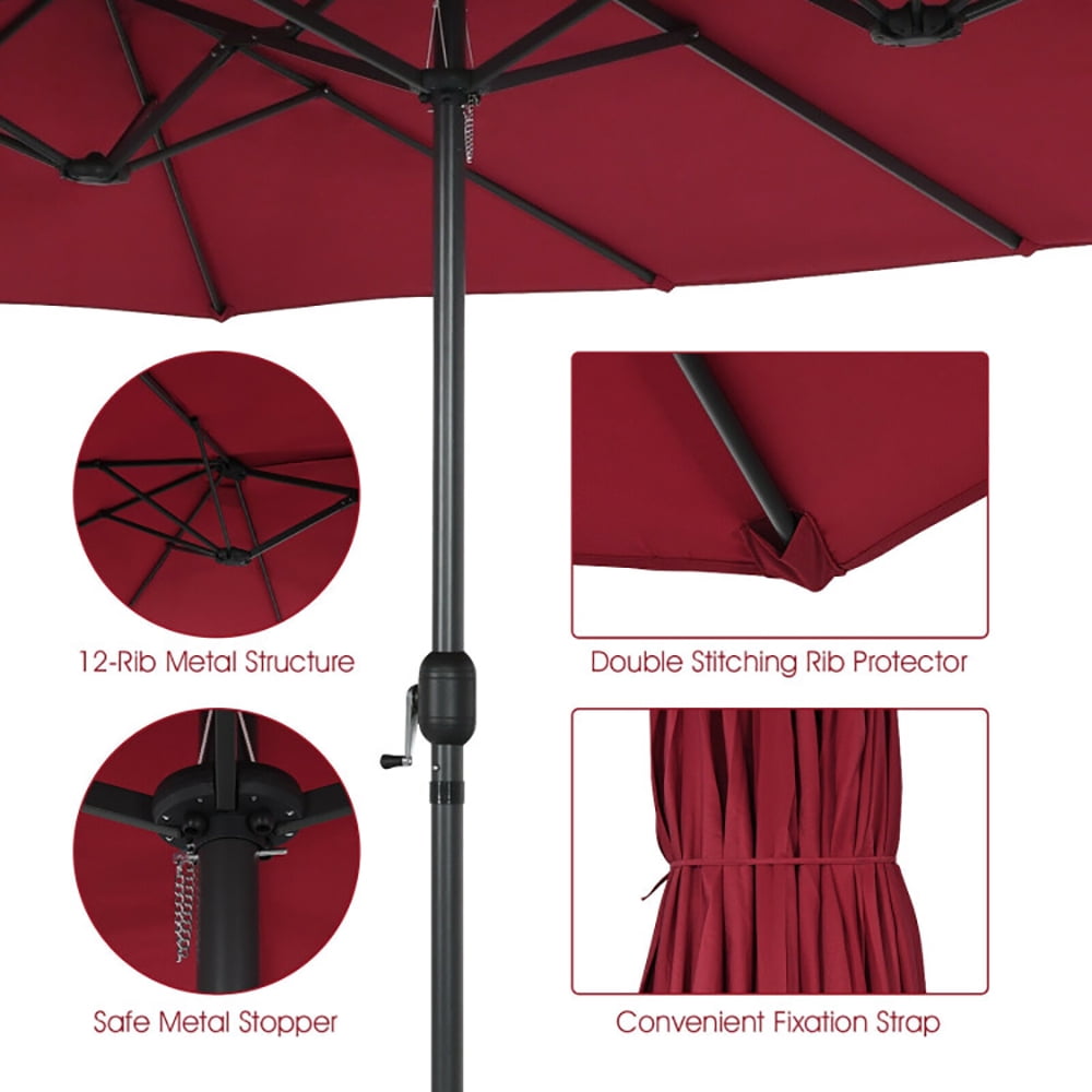 Aimee Lii 15 Feet Patio Double-Sided Umbrella with Hand-Crank System, Sunbrella Patio Umbrellas, Red