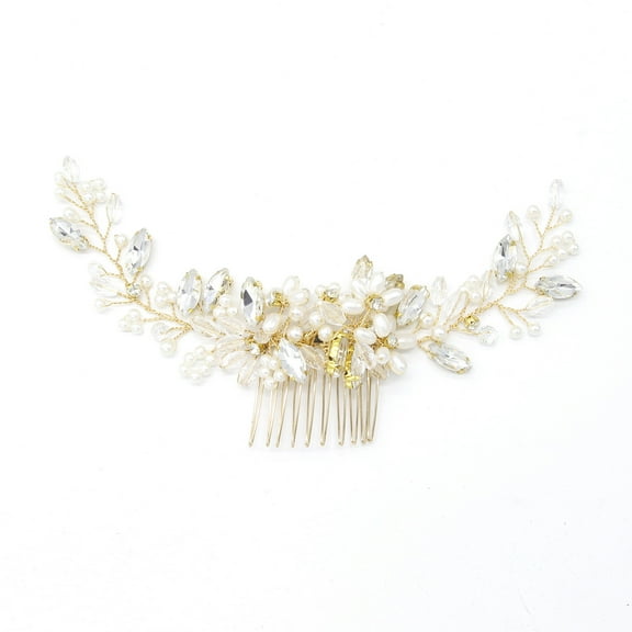 Nvzi -b Bridal Flower Wedding Hair Pins Crystal Pearl Hair Combs Clips Headpiece Gold Wedding Hair Accessories Jewelry with Rhinestone for Brides Bridesmaids Women Girls (Gold)